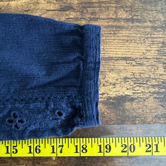 NWOT Sonoma Life Style Blouse Small Navy Lace Boho Cottagecore Flowy 100 Cotton - Picture 5 of 8